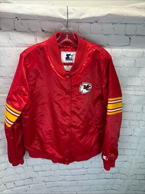 Starter Kansas City Chiefs Quilted Satin Bomber Jacket boys Size XL G-III EUC